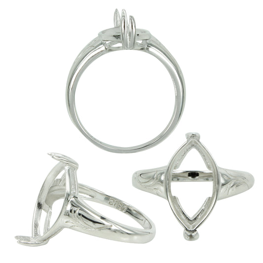 thumbnail image 2 of 12x6mm Shallow Marquise Sterling Silver Ring Setting – Pre-Notched, Size 7 2 of 5