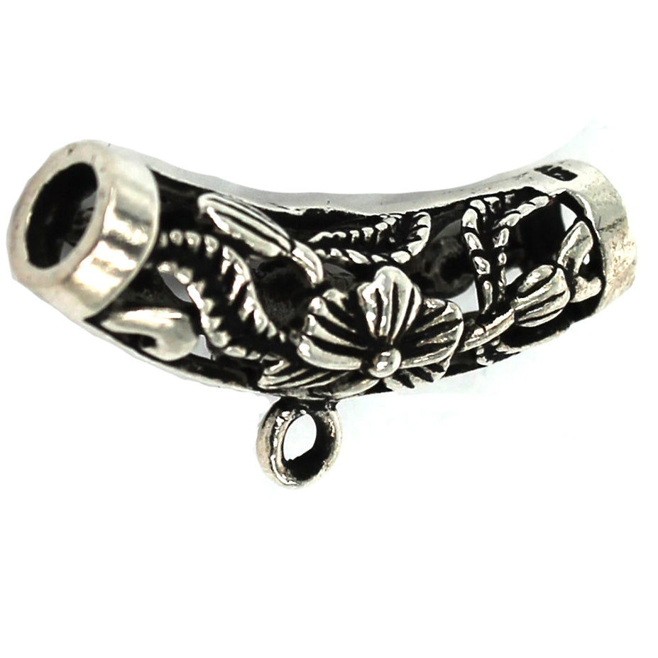 Curved Flower Attached Bail in Antique Sterling Silver 6.3x6.3x26.5mm