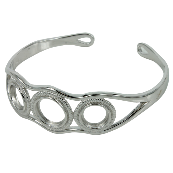 Cuff Bracelet with 9mm and 11mm Round Bezel Mountings in Sterling Silver