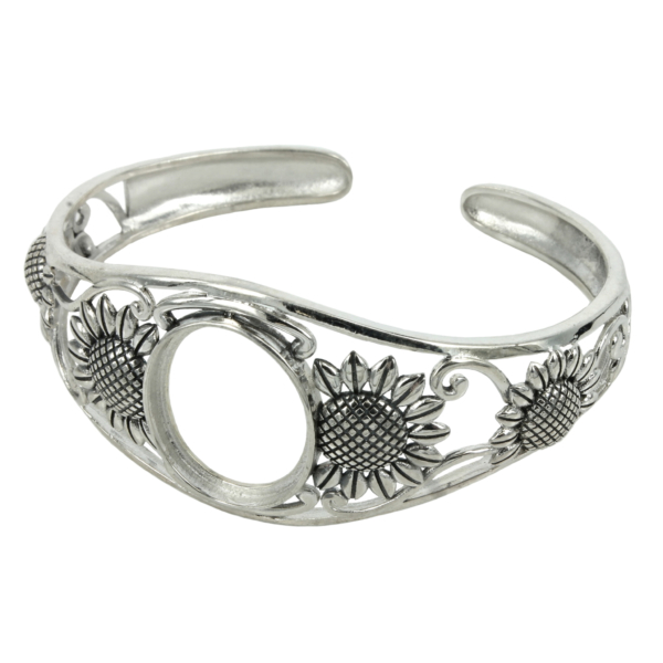Sunflower Cuff Bracelet with Oval Bezel Mounting in Sterling Silver 16x19mm