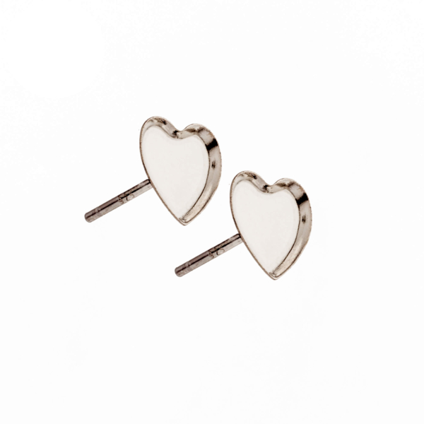 Ear Studs Earrings Settings with Heart Shape Bezel Mounting in Sterling Silver 7.9x7.9mm