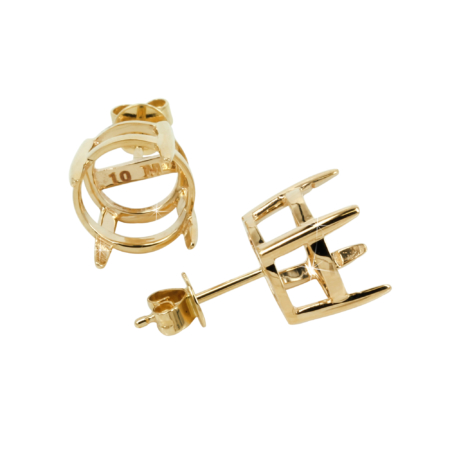 Round Basket Ear Stud Setting in 14K Yellow Gold