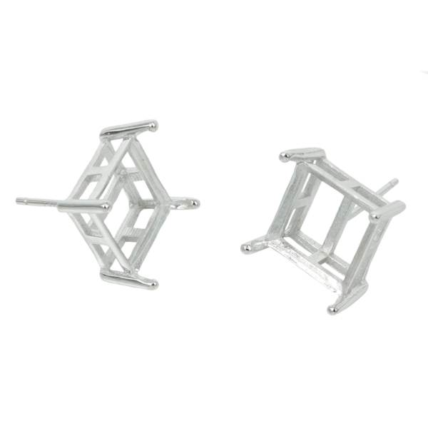 Square Basket Ear Studs in Sterling Silver 12mm x 12mm