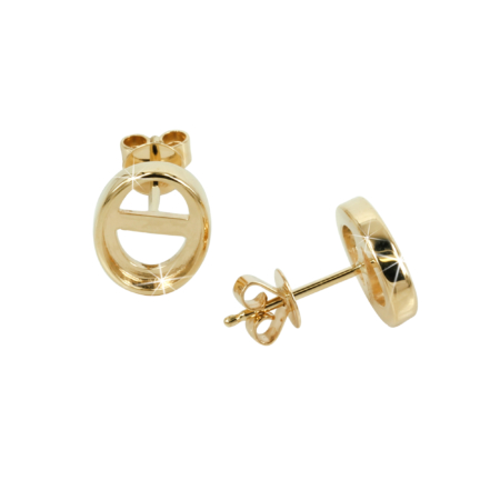 Oval Ear Stud Bezel Setting in 14K Yellow Gold for 7x9mm Cabochons