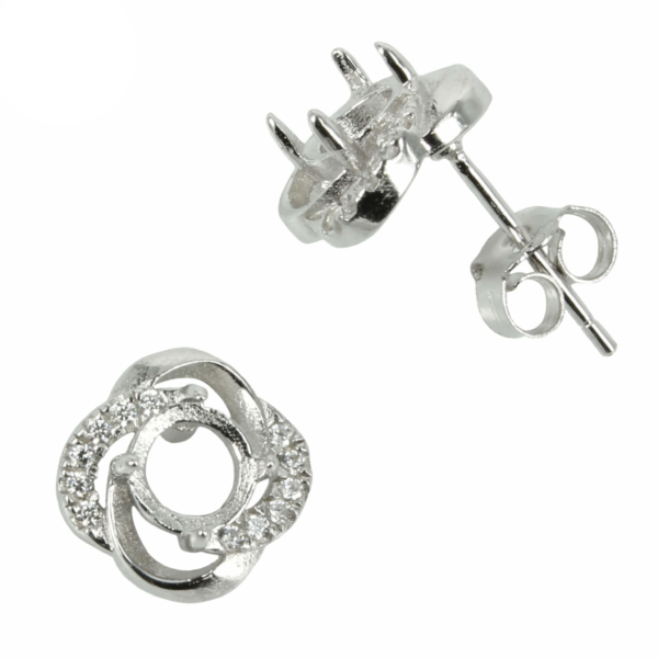 Intertwined Ovals Stud Earrings with Round Prong Mounting in Sterling Silver for 5mm Stones