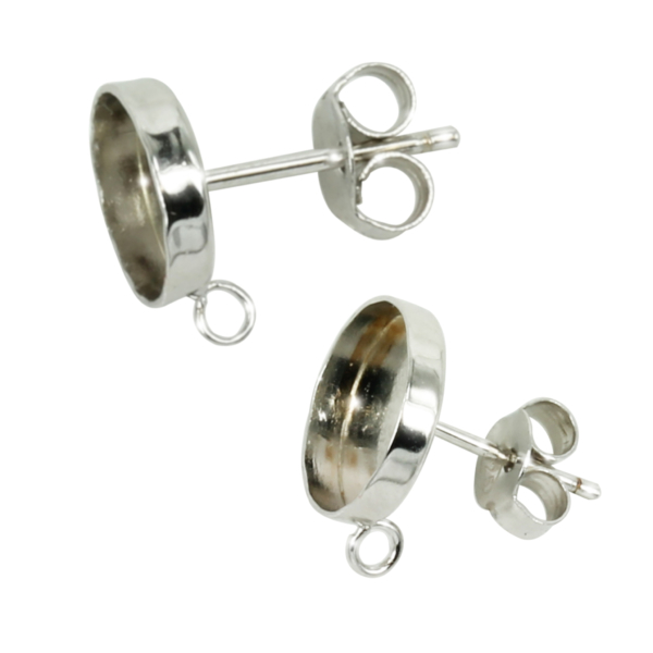 Earring Post with Round Bezel Cup and Loop in Sterling Silver