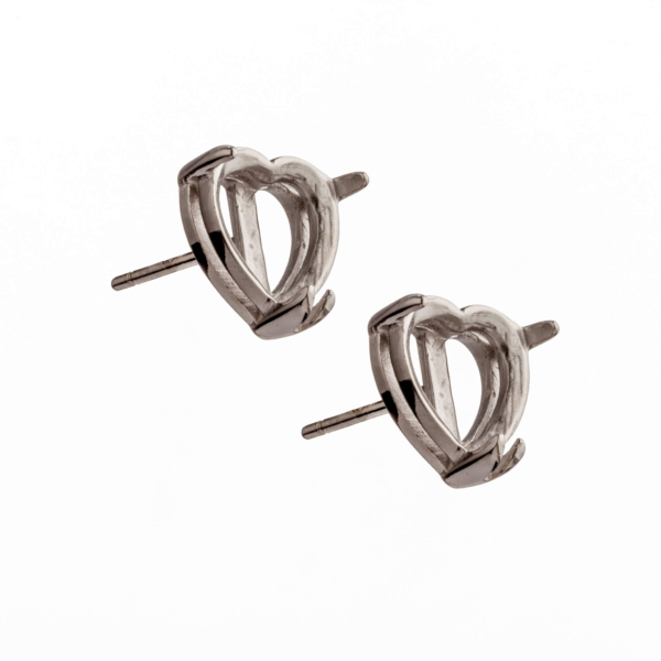 Heart Ear Studs Earrings Settings with Heart Shape Prongs Mounting in Sterling Silver 8x8mm