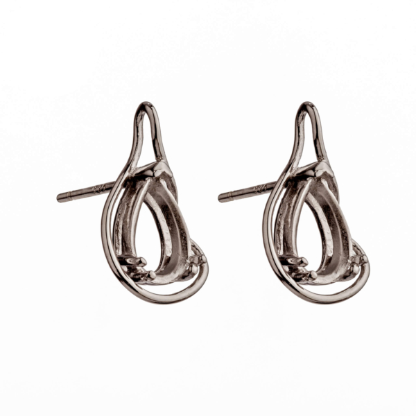 Ear Studs with Pear Shape Mounting in Sterling Silver 7x8mm