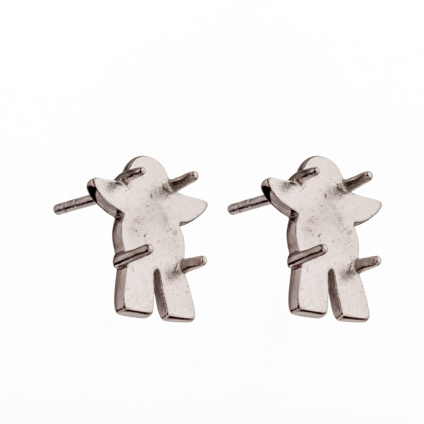 Inukshuk Ear Studs Earrings Settings with Rectangular Prongs Mounting in Sterling Silver 11x13mm