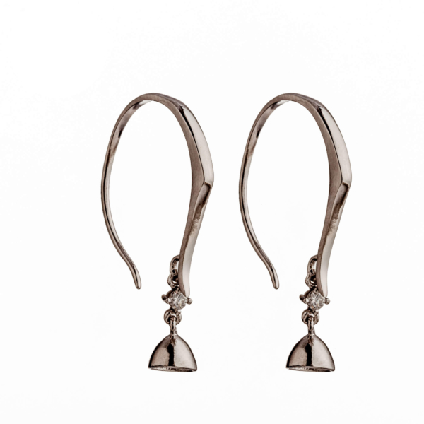Ear Wires Earrings Pearl Settings with CZ's Inner Loop and Round Cup and Peg Mounting in Sterling Silver 5mm