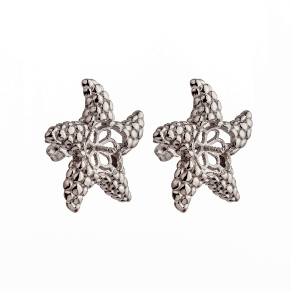 Starfish Ear Studs Earrings Pearl Settings with Round Cup and Peg Mounting in Sterling Silver