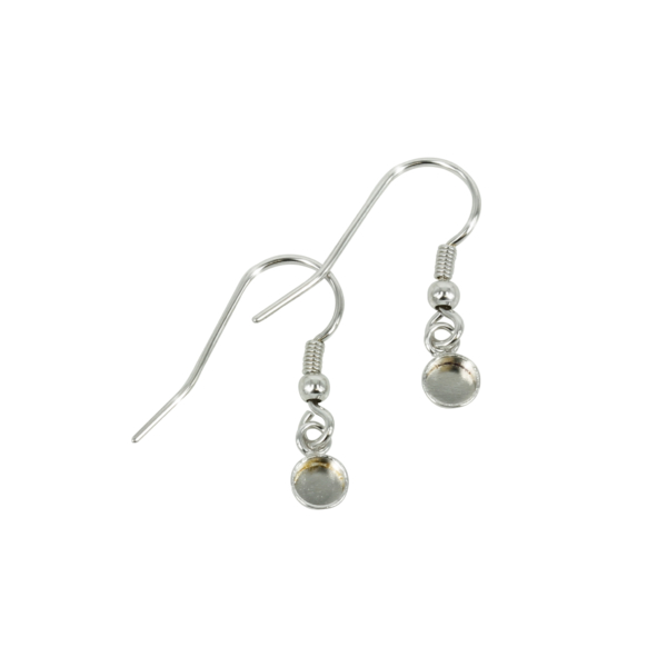 Earwires with Round Bezel Cup in Sterling Silver