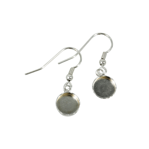 Earwires with Round Bezel Cup in Sterling Silver