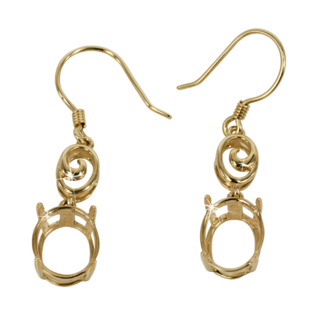 Earrings with Oval Basket Setting and Swirl Element in 14K Yellow Gold