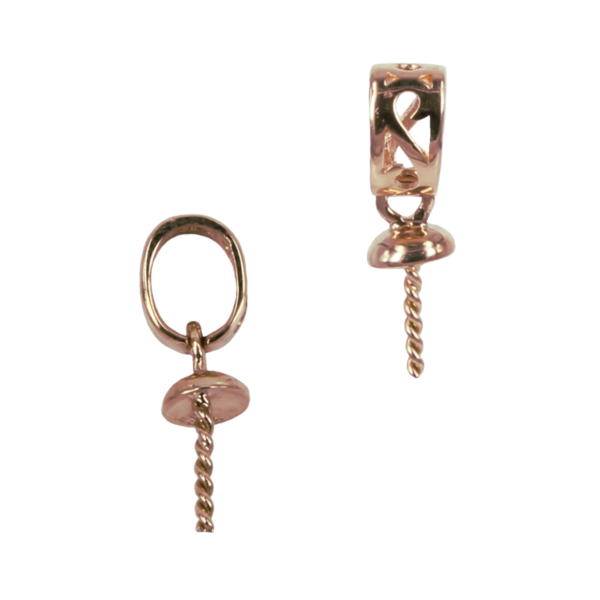 18Kt Rose Gold S-Filigree Bail with Cup & Peg Pearl Mounting 12.3x3.5mm