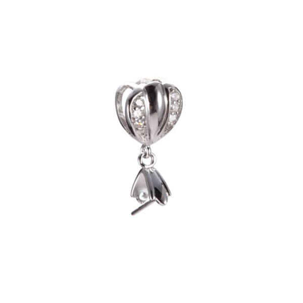 Heart Pinch Bail with Cubic Zirconia Inlays in Sterling Silver 15.9x9mm