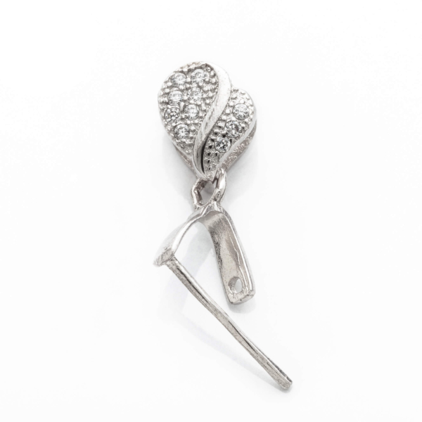 Heart Pinch Bail with CZ's in Rhodium Plated Sterling Silver 13.5x5.4mm