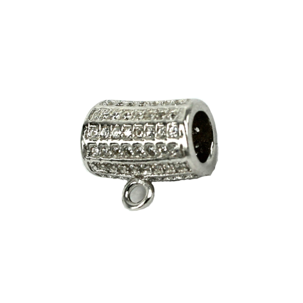 Curved Tube Attached Bail with CZ's in Sterling Silver 12x7.3mm