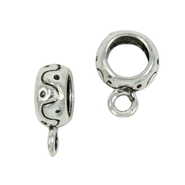 Squiggledots Rondelle Tube Attached Bail in Sterling Silver 4x11mm