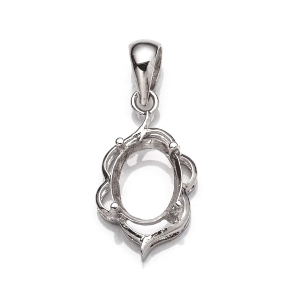 dant Setting with Oval Prongs Mounting including Bail in Sterling Silver 8x10mm