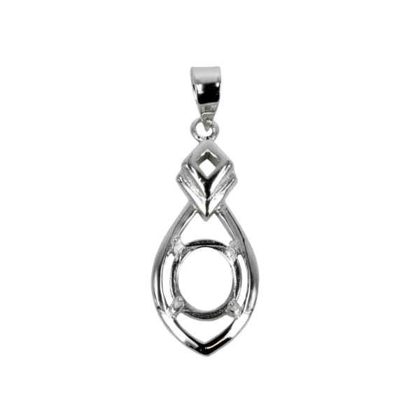 Teardrop Pendant Setting with Oval Prongs Mounting including Bail in Sterling Silver 7x8mm