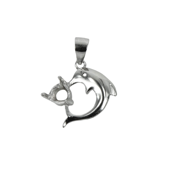 Leaping Dolphin Pendant Setting with Round Prongs Mounting including Bail in Sterling Silver 3mm