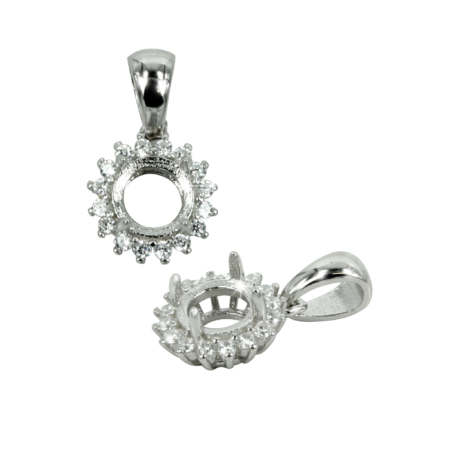 Halo Pendant with CZ's in Sterling Silver for 6mm Round Stones