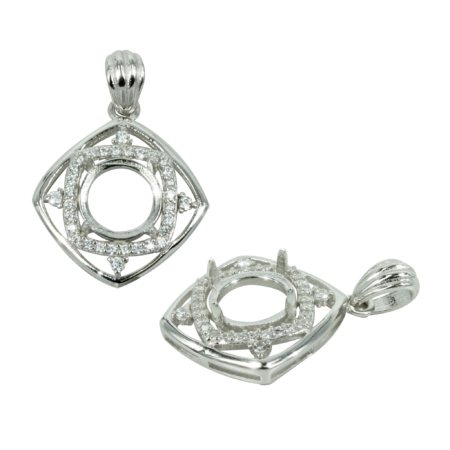 Squared Halo Pendant in Sterling Silver for 8mm Stones