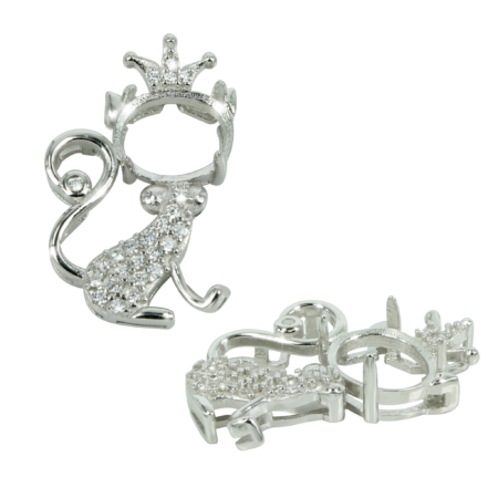 Queen Cat Pendant in Sterling Silver with CZ's for 8x10mm Stones