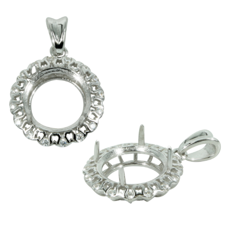 Tulips Border Pendant with CZ's in sterling Silver for 12mm Round Stones