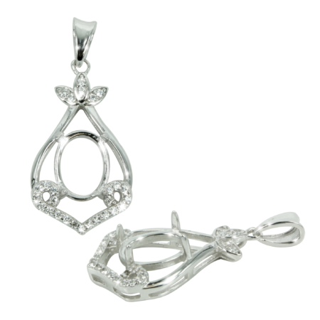 CZ Scroll pendant in Sterling Silver for 7x9mm Stones