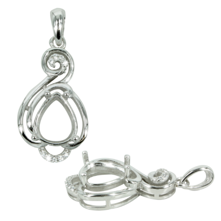 Curlicue Topped Pendant in Sterling Silver for 8x10mm Pear Stones