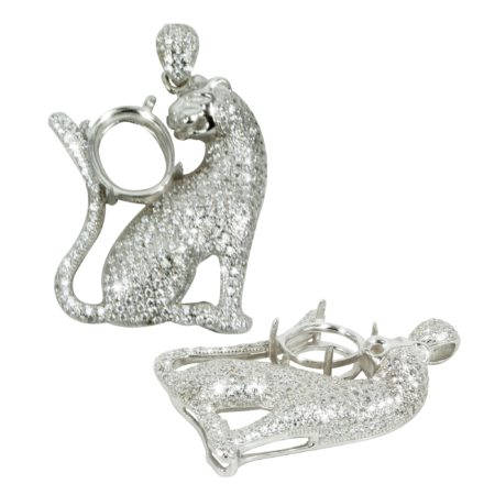 Pavé Panther Pendant in Sterling Silver for 10x12mm Stones