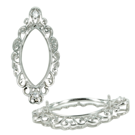 Curlicue Framed Pendant in Sterling Silver for 10x20mm Marquise Stones