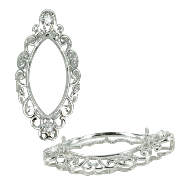 Curlicue Framed Pendant in Sterling Silver for 10x20mm Marquise Stones