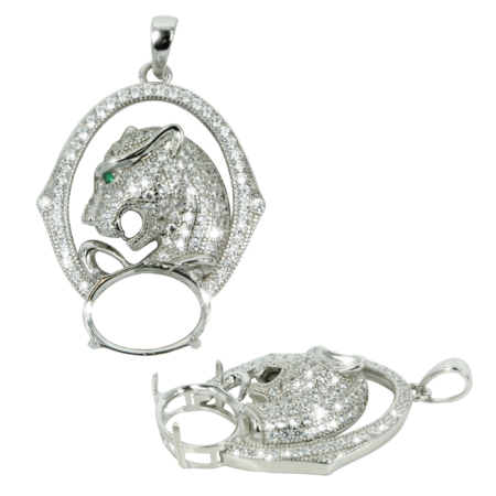 Pavé Cougar Profile Pendant in Sterling Silver for 10x13mm Stones