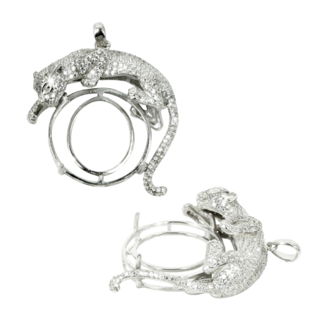 Stalking Pavé Panther Pendant in Sterling Silver for 23mm Cabochons