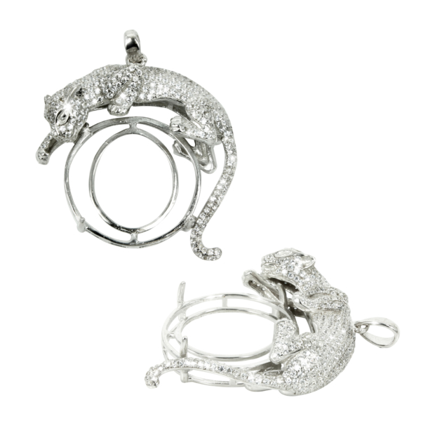 Stalking Pavé Panther Pendant in Sterling Silver for 23mm Cabochons