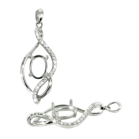 Treble Clef Pendant in Sterling Silver for 6x8mm Oval Stones