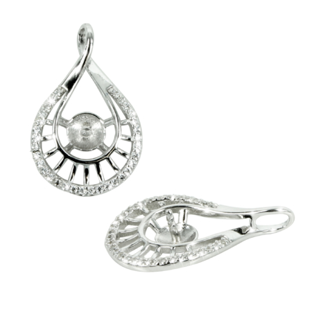 Teardrop Pendant with CZ's in Sterling Silver with Cup & Peg Setting