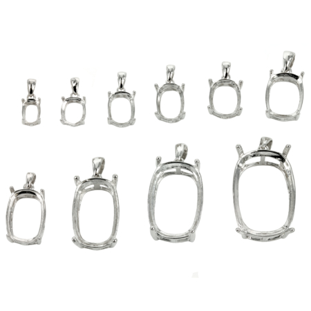 Rectangular Cushion Cut Basket Pendant with Loop and Bail in Sterling Silver - Variable Sizes