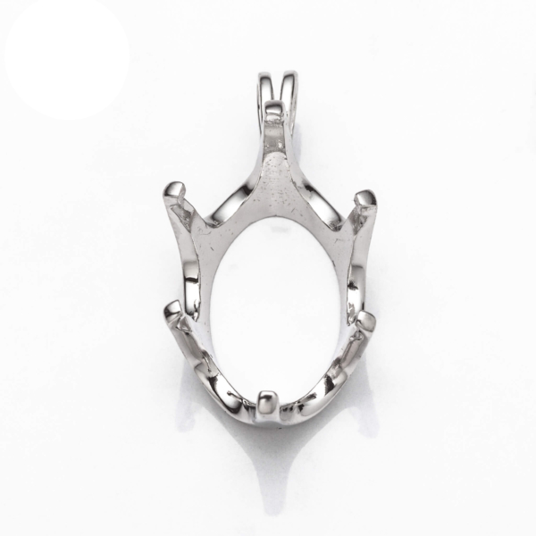Oval Pendant with Oval Crown Prongs Mounting in Sterling Silver - Various Sizes