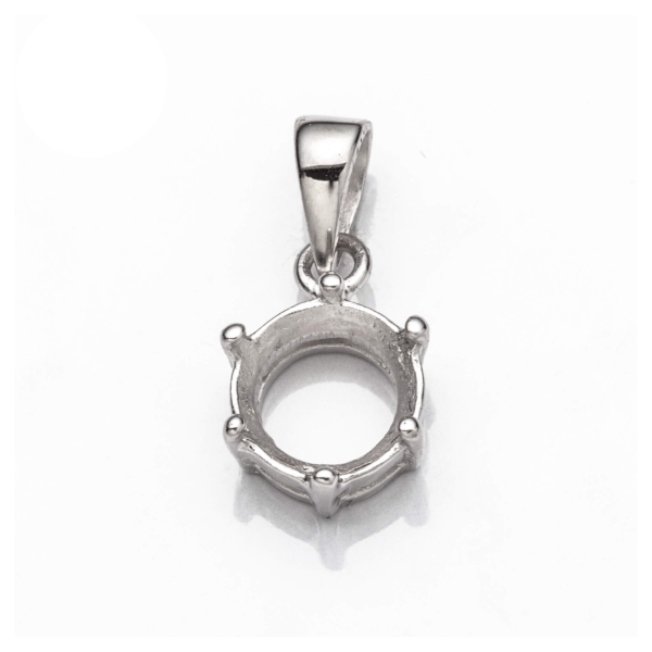 Round Pendant Setting with Round Prongs Mounting including Bail in Sterling Silver 7mm