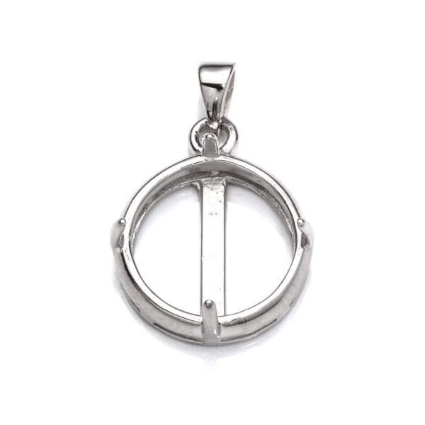 Round Pendant Setting with Flat Back Round Mounting including Bail in Sterling Silver 13mm