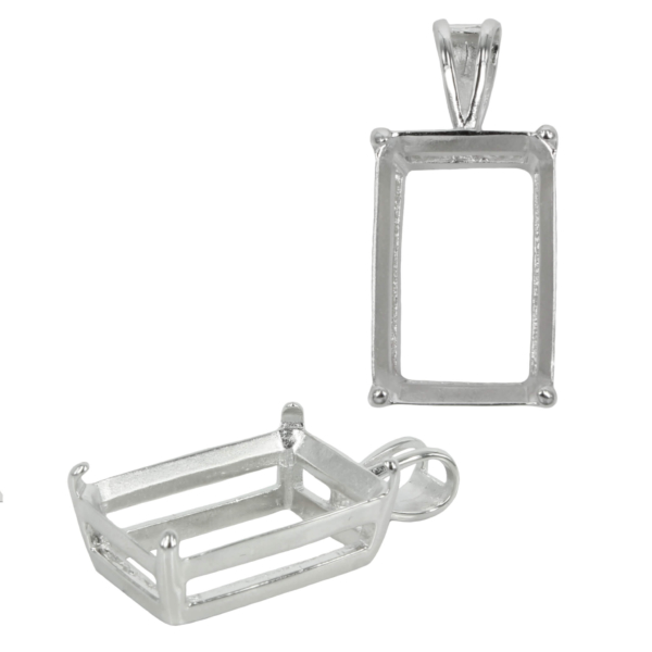 Rectangular Pendant with Prong Mounting and Bail in Sterling Silver for 15x23mm Stones
