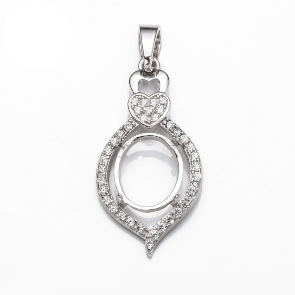 Pendant Setting with CZ's and Oval Prongs Mounting including Bail in Sterling Silver 8x10mm