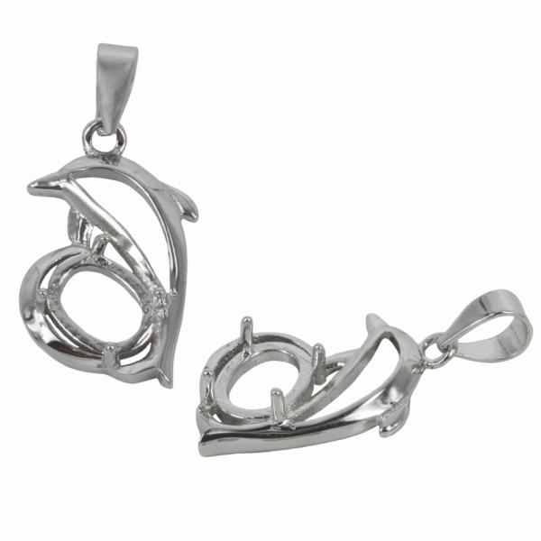 Leaping Dolphin Pendant in Sterling Silver for 6x8mm Stones