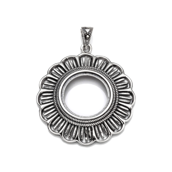 Antique Pendant Setting with Round Bezel Mounting including Bail in Sterling Silver 16mm