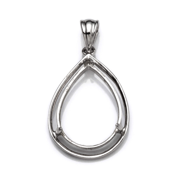 Pear Pendant with Pear Shape Mounting and Bail in Sterling Silver 10x16mm