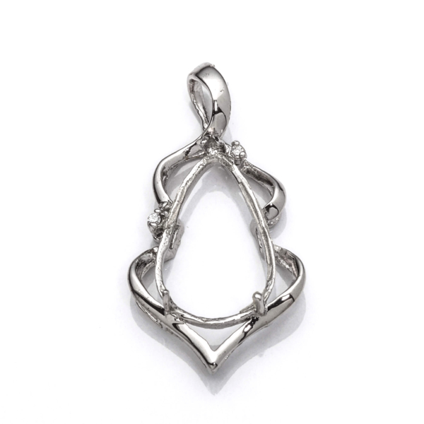 Pendant with Cubic Zirconia Inlays and Pear Shape Mounting in Sterling Silver 9x12mm